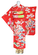 牡丹に梅菊文中振袖