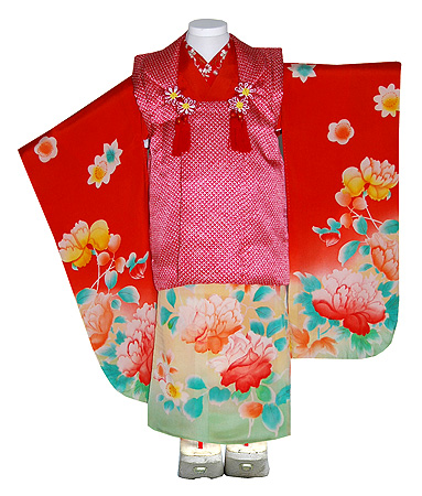 チューリップ芍薬文様祝い着