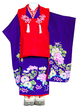 牡丹に菊文様縮緬祝い着