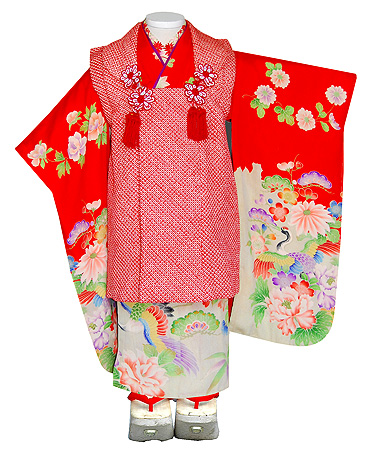 祝い鶴に花々錦紗祝い着