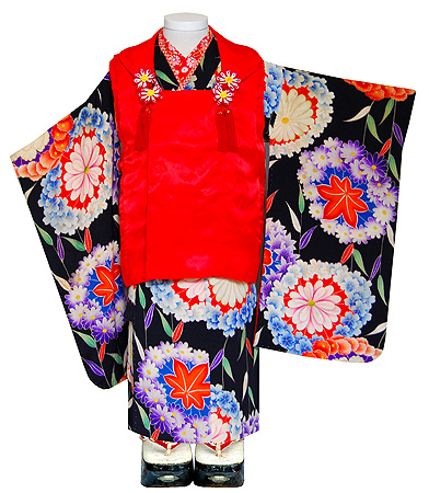 菊に紅葉花丸紋祝い着