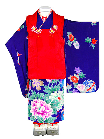 手毬に牡丹花手描き友禅祝い着