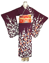 紫縮緬地槍梅文様訪問着