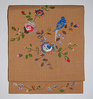 森あみ　薔薇と小鳥の名古屋帯