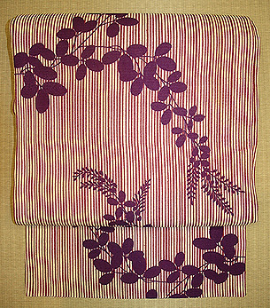 縞に萩柄名古屋帯 お太鼓