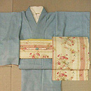 本場結城紬にヨーロッパ更紗名古屋帯