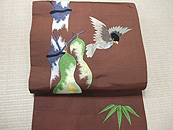 瓢箪に小鳥の図刺繍名古屋帯