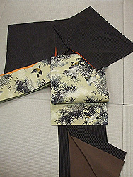 縮緬縞着物に縮緬雀柄名古屋帯