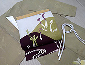 折鶴と毬紋錦紗の薔薇付下と遠山に蕨名古屋帯