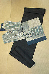 蚊絣綿薩摩解きにナイジェリアアデュレ絞り名古屋帯