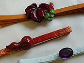 葡萄帯留、瓢箪帯留、紫水晶オーバルカット帯留