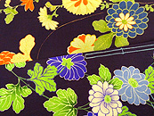 菊に花々模様縮緬染名古屋帯(写真上)と籬(まがき)に菊縮緬染名古屋帯