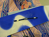 杜若模様単衣に流水に金魚錦紗名古屋帯