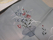 花籠に芝模様絽付下訪問着と雪輪に瑞鳥夏袋帯