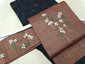 小千谷縮着物とどくだみの刺繍名古屋帯