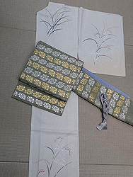 薄に女郎花縦絽付下に龍村製妙心寺錦袋帯