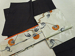 本場結城紬と柿の染帯