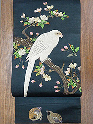 枝桜と鳥達の図刺繍名古屋帯