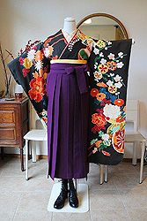 花々に御所車アンティーク振袖