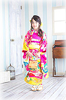 雲取り檜扇に百花文様刺繍祝い着