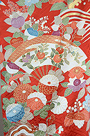 古典四季の花に末広波文様友禅染振袖