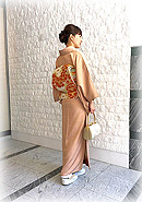 曙色江戸小紋に桜柄袋帯