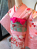 季節の花々と孔雀の図訪問着