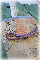 桜草に桔梗文様緑地単衣