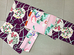 露芝に団扇文様絽小紋に朝顔文様名古屋帯