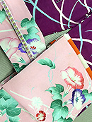 露芝に団扇文様絽小紋に朝顔文様名古屋帯