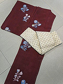 更紗柄絽麻着物に麻の半巾帯