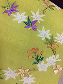 黄緑地紅葉江戸裂文様名古屋帯