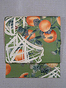 柿栗に菊と竹籠の図染名古屋帯