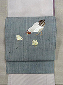 鶏とひよこの刺繍名古屋帯