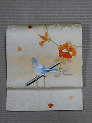青い鳥に山桜刺繍帯