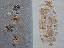 グレー地に桜の半衿、白地に桜の半衿