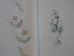 チューリップのビーズ半衿、スミレとワラビの半衿