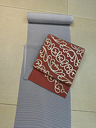 角通し着尺に浦野範雄　焼き箔名古屋帯