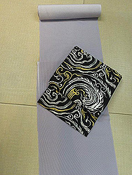 毛万筋着尺に水紋織り袋帯