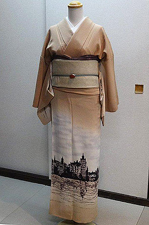 ベニスの夕暮れ付下に紙布の開き名古屋帯