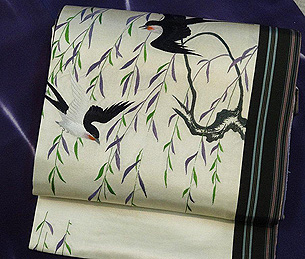 柳に燕刺繍名古屋帯