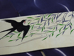 柳に燕刺繍名古屋帯