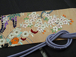 野の四季花々刺繍名古屋帯