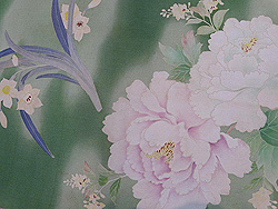 緑地に花柄名古屋帯