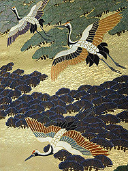 鶴と松の刺繍丸帯