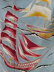 帆船とカモメ紗一つ紋訪問着