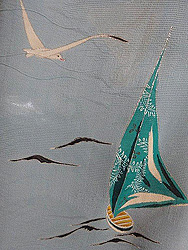 帆船とカモメ紗一つ紋訪問着