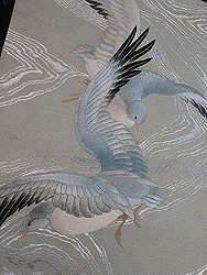 カモメの刺繍夏名古屋帯