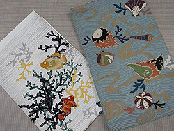 サンゴに魚夏の名古屋帯と貝尽くしの夏袋帯