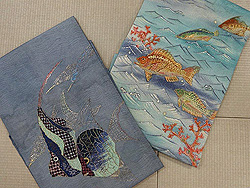 幸せエンジェルたちの名古屋帯と魚たちの海中散歩名古屋帯